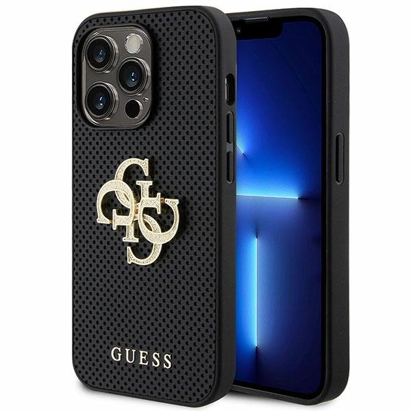 Guess Leather Perforated 4G Glitter Logo Back Case Защитный Чехол для Apple iPhone 15 Pro