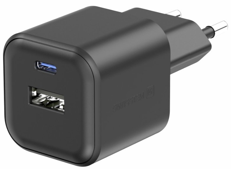 Swissten Travel Charger GaN USB-C 20W PD / USB-A 18W QC