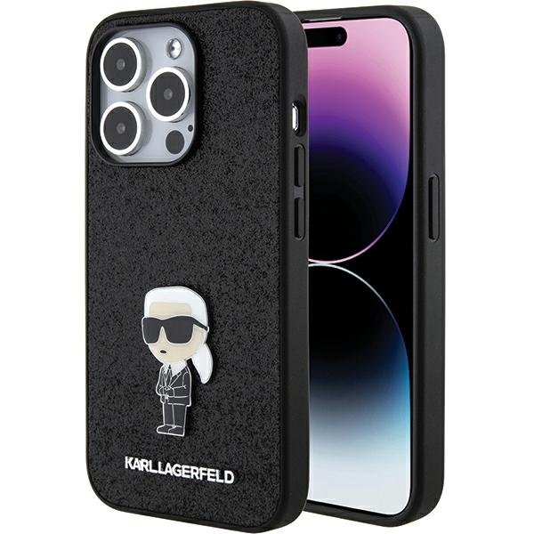 Karl Lagerfeld  Fixed Glitter Ikonik Logo Metal Pin Back Case for Apple iPhone 15 Pro