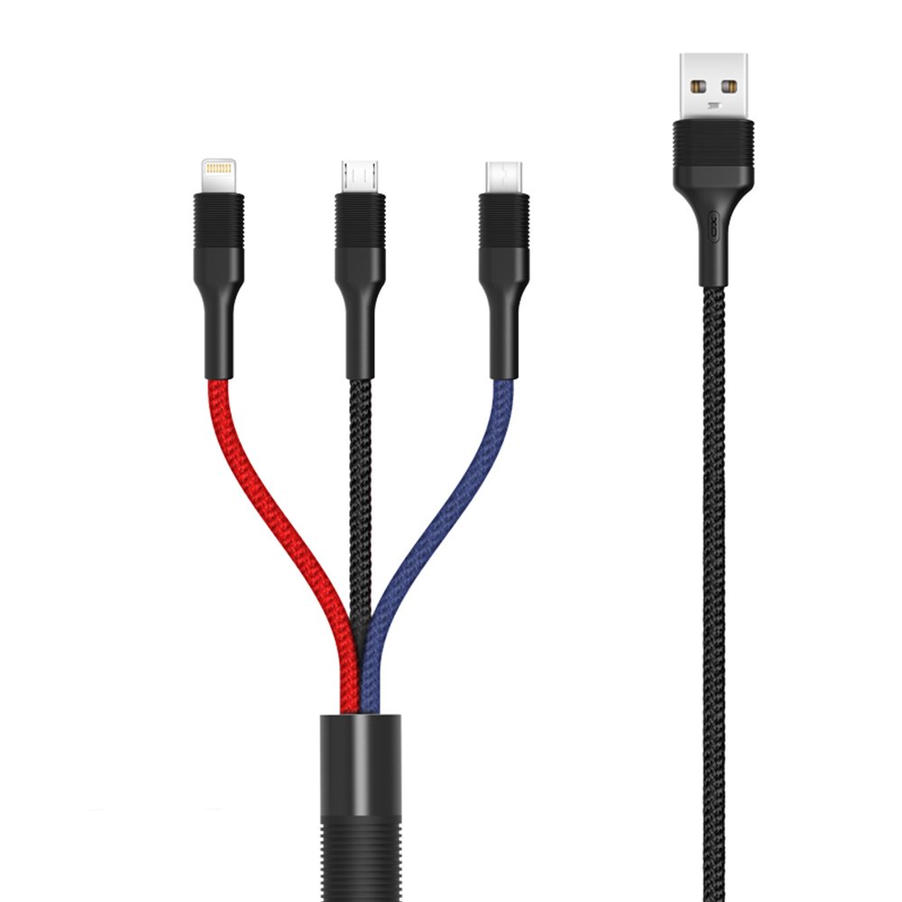 XO NB54 3в1 USB - Lightning + USB-C + microUSB Кабель