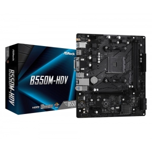 Mainboard | ASROCK | AMD B550 | SAM4 | MicroATX | 1xPCI-Express 3.0 1x | 1xM.2 | 1xPCI-Express 4.0 16x | Memory DDR4 | Memory slots 2 | 1x15pin D-sub | 1xDVI | 1xHDMI | 2xUSB 2.0 | 4xUSB 3.2 | 1xPS/2 | 1xRJ45 | 3xAudio port | B550M-HDV