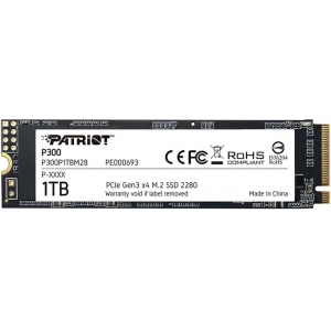 SSD | PATRIOT | P300 | 1TB | M.2 | PCIE | NVMe | 3D NAND | Write speed 1650 MBytes/sec | Read speed 2100 MBytes/sec | 3.8mm | TBW 480 TB | P300P1TBM28