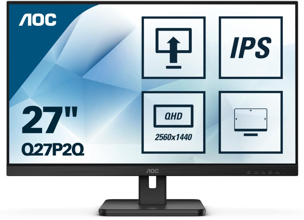 LCD Monitor | AOC | Q27P2Q | 27" | Panel IPS | 2560x1440 | 16:9 | 75Hz | 4 ms | Speakers | Swivel | Pivot | Height adjustable | Tilt | Colour Black | Q27P2Q