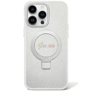 Guess Ring Stand Script Glitter MagSafe Back Case for Apple iPhone 15 Plus