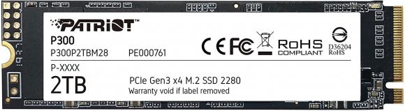 SSD | PATRIOT | P300 | 2TB | M.2 | PCIE | NVMe | QLC | Write speed 1650 MBytes/sec | Read speed 2100 MBytes/sec | 3.8mm | TBW 960 TB | P300P2TBM28