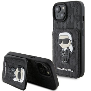 Karl Lagerfeld Saffiano Cardslots and Stand Monogram Ikonik Back Case for Apple iPhone 15