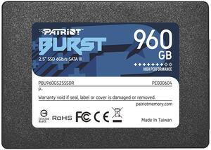 SSD | PATRIOT | Burst Elite | 960GB | SATA 3.0 | 3D NAND | Write speed 320 MBytes/sec | Read speed 450 MBytes/sec | 2,5" | TBW 400 TB | PBE960GS25SSDR