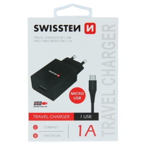 Swissten Travel Charger Smart IC USB 1A + Data Cable USB / Micro USB 1.2m