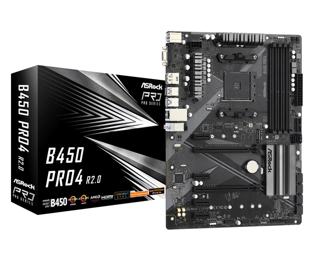 Mainboard | ASROCK | AMD B450 | SAM4 | ATX | 4xPCI-Express 2.0 1x | 2xPCI-Express 3.0 16x | 2xM.2 | Memory DDR4 | Memory slots 4 | 1x15pin D-sub | 1xHDMI | 1xDisplayPort | 2xAudio-In | 1xAudio-Out | 2xUSB 2.0 | 1xUSB type C | 5xUSB 3.2 | 1xPS/2 | 1xRJ45 |