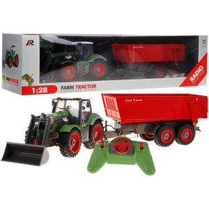 RoGer Green Farm Tractor Green with Red Trailer  1:28