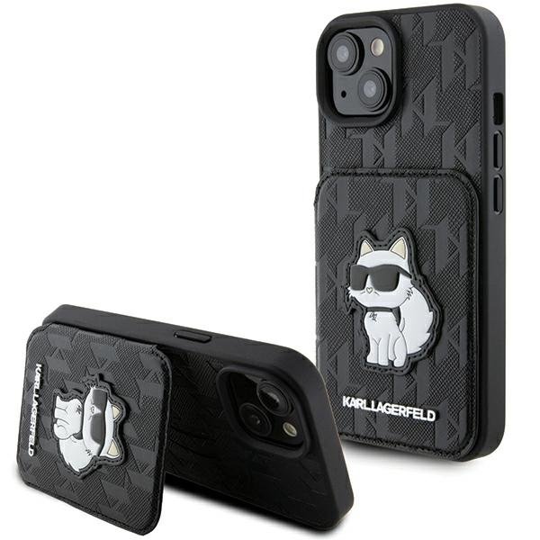 Karl Lagerfeld Saffiano Cardslots and Stand Monogram Choupette Back Case Защитный Чехол для Apple iPhone 15