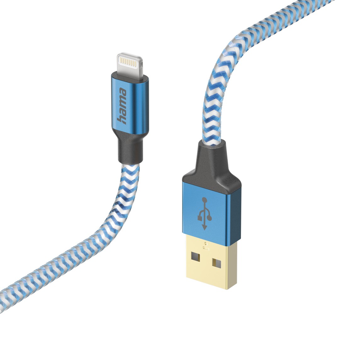 Hama 00201553 Reflective Charging Cable, USB-A - Lightning 1.5m Nylon blue