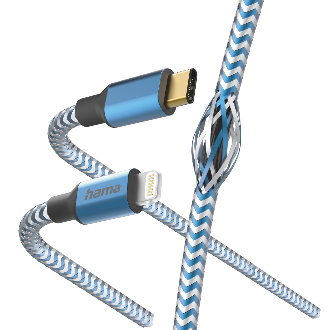 Hama 00201561 Reflective Charging Cable, USB-C - Lightning 1.5m Nylon blue