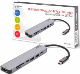 Savio AK-47 Multifunctional / USB Type C / 7in1 Hub