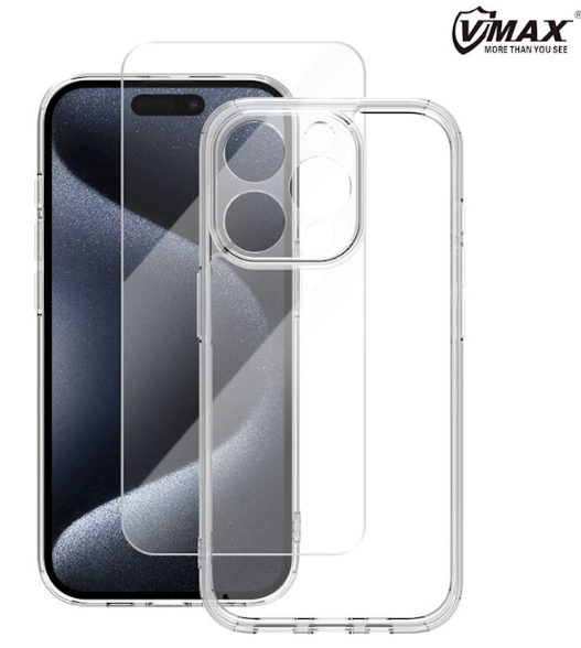 Vmax Set Back Case Защитный Чехол + Tempered Glass Защитное стекло 2,5D для Apple iPhone 16 Plus