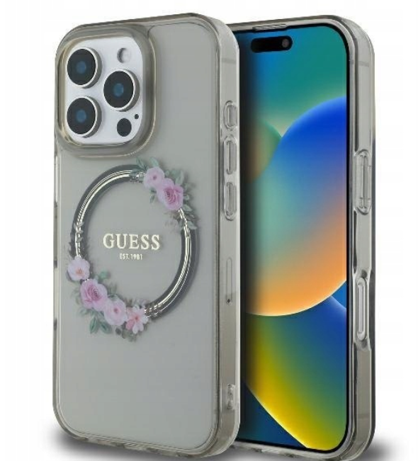 Guess IML Flowers Wreath MagSafe Case for Apple iPhone 16 Pro