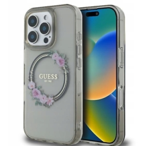 Guess IML Flowers Wreath MagSafe Case for Apple iPhone 16 Pro