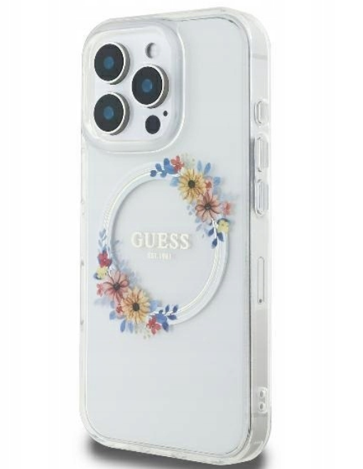 Guess IML Flowers Wreath MagSafe Case for Apple iPhone 16 Pro