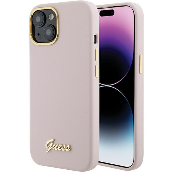 Guess Silicone Script Metal Logo & Frame Back Case Защитный Чехол для Apple iPhone 15