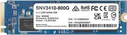 SSD | SYNOLOGY | SNV3400 | 800GB | M.2 | PCIE | NVMe | Write speed 750 MBytes/sec | Read speed 3000 MBytes/sec | TBW 491 TB | MTBF 1800000 hours | SNV3410-800G