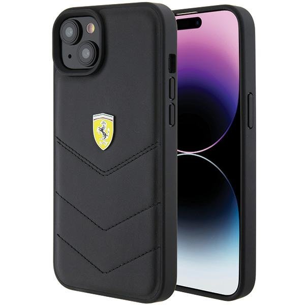 Ferrari Quilted Metal Logo Back Case for Apple iPhone 15 Plus