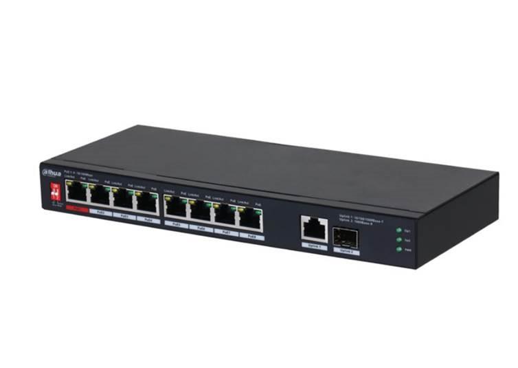 Switch | DAHUA | PFS3110-8ET1GT1GF-96 | Desktop/pedestal | 8x10Base-T / 100Base-TX | 1x10Base-T / 100Base-TX / 1000Base-T | 2x1000Base-T | PoE ports 8 | 96 Watts | DH-PFS3110-8ET1GT1GF-96