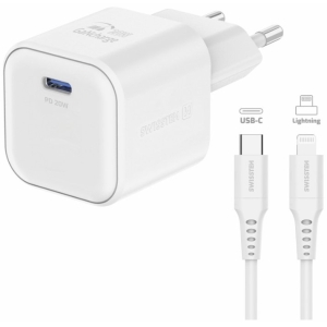 Swissten Travel Charger GaN USB-C 20W PD + Data Cable USB-C - Lightning 1.2m