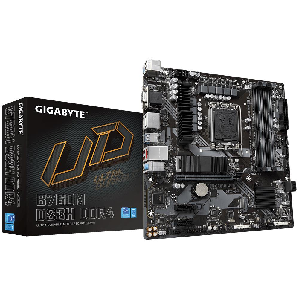 Mainboard | GIGABYTE | Intel B760 Express | LGA1700 | Micro-ATX | Memory DDR4 | Memory slots 4 | 2xPCI-Express 3.0 1x | 1xPCI-Express 4.0 16x | 2xM.2 | 1x15pin D-sub | 1xHDMI | 2xDisplayPort | 2xUSB 2.0 | 3xUSB 3.2 | 1xUSB-C | 1xPS/2 | 1xRJ45 | 3xAudio po