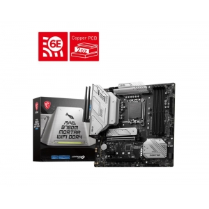 Mainboard | MSI | Intel B760 Express | Micro-ATX | Memory DDR4 | Memory slots 4 | 1xPCI-Express 1x | 2xPCI-Express 16x | 2xM.2 | 1xHDMI | 1xDisplayPort | 4xUSB 2.0 | 3xUSB 3.2 | 1xUSB-C | 1xOptical S/PDIF | 1xRJ45 | 5xAudio port | MAGB760MMORTARWIFIDDR4