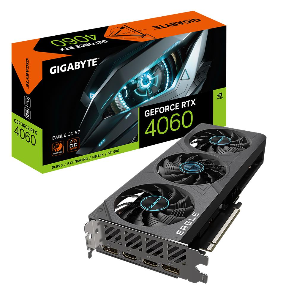 Graphics Card | GIGABYTE | NVIDIA GeForce RTX 4060 | 8 GB | GDDR6 | 128 bit | PCIE 4.0 16x | Dual Slot Fansink | 2xHDMI | 2xDisplayPort | GV-N4060EAGLEOC-8GD