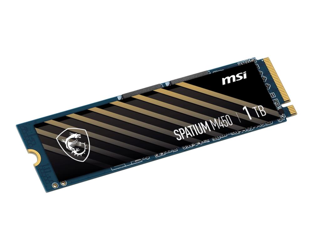 SSD | MSI | SPATIUM M450 | 1TB | M.2 | PCIe Gen4 | NVMe | 3D NAND | Write speed 3000 MBytes/sec | Read speed 3600 MBytes/sec | 2.15mm | TBW 600 TB | MTBF 1500000 hours | S78-440L980-P83