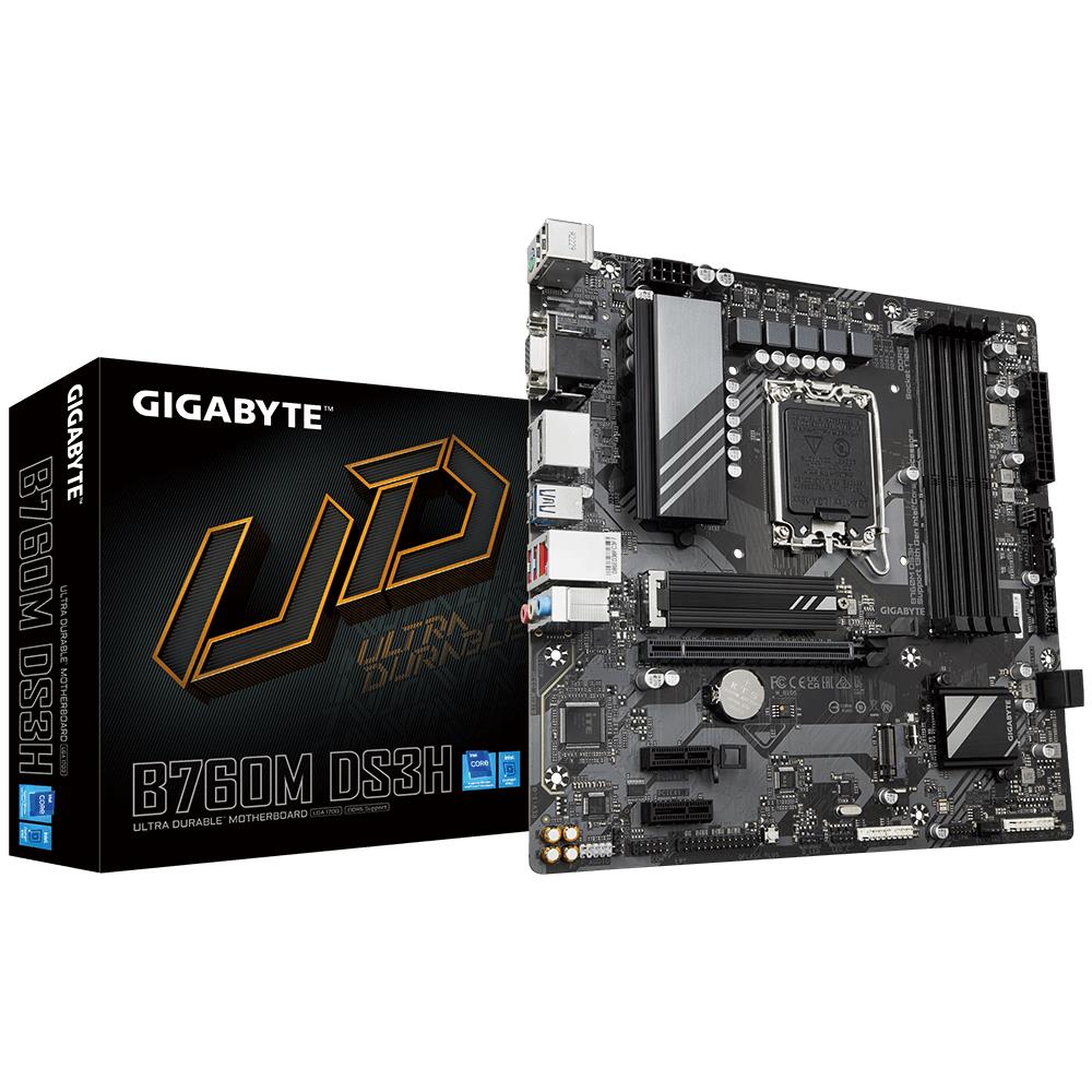 Mainboard | GIGABYTE | Intel B760 Express | LGA1700 | Micro-ATX | Memory DDR5 | Memory slots 4 | 2xPCI-Express 3.0 1x | 1xPCI-Express 4.0 16x | 2xM.2 | 1x15pin D-sub | 1xHDMI | 2xDisplayPort | 2xUSB 2.0 | 3xUSB 3.2 | 1xUSB-C | 1xPS/2 | 1xRJ45 | 3xAudio po