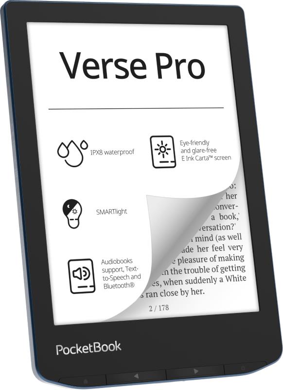 E-Reader | POCKETBOOK | Verse Pro | 6" | 1072x1448 | 1xUSB-C | Wireless LAN | Bluetooth | Azure | PB634-A-WW