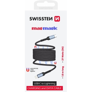 Swissten Magnetic Self-Winding USB-C / Lightning Data Cable 1m