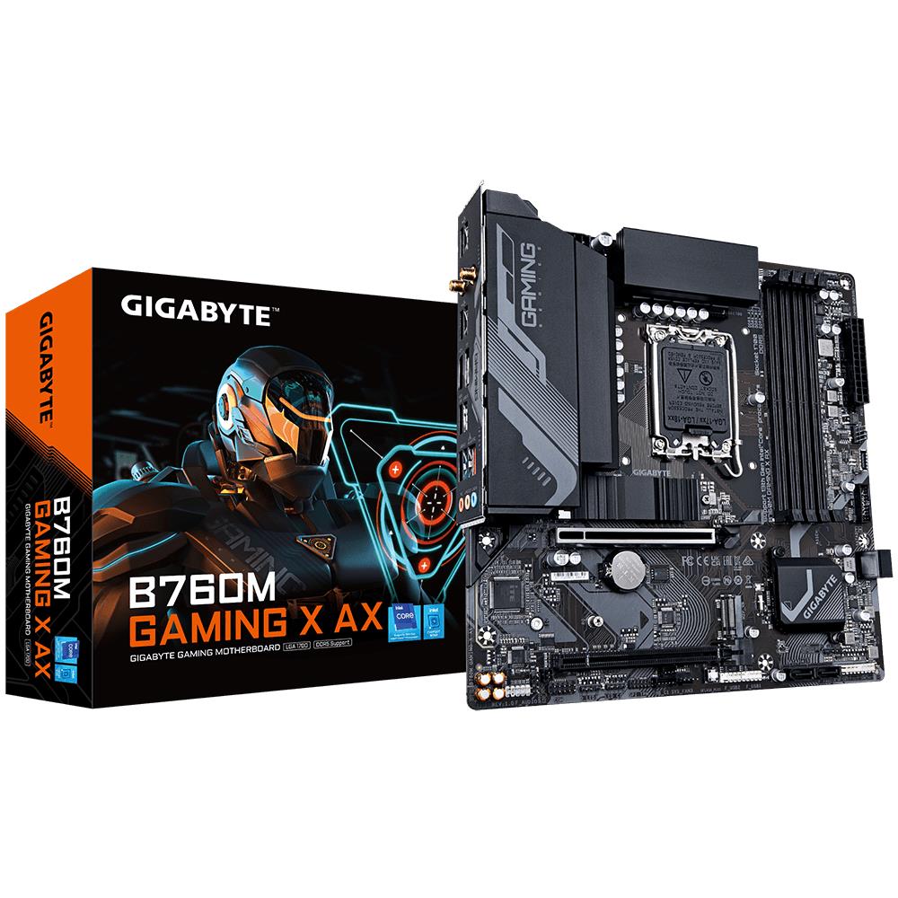 Mainboard | GIGABYTE | Intel B760 Express | LGA1700 | Micro-ATX | Memory DDR5 | Memory slots 4 | 1xPCI-Express 4.0 16x | 1xM.2 | 1xHDMI | 1xDisplayPort | 5xUSB 2.0 | 3xUSB 3.2 | 1xRJ45 | 3xAudio port | B760MGAMINGXAX1.2