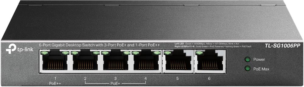 Switch | TP-LINK | TL-SG1006PP | Desktop/pedestal | 6x10Base-T / 100Base-TX / 1000Base-T | PoE+ ports 4 | TL-SG1006PP