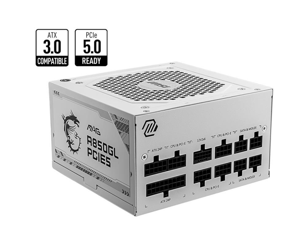 Power Supply | MSI | 850 Watts | Efficiency 80 PLUS GOLD | PFC Active | MAGA850GLPCIE5WHITE