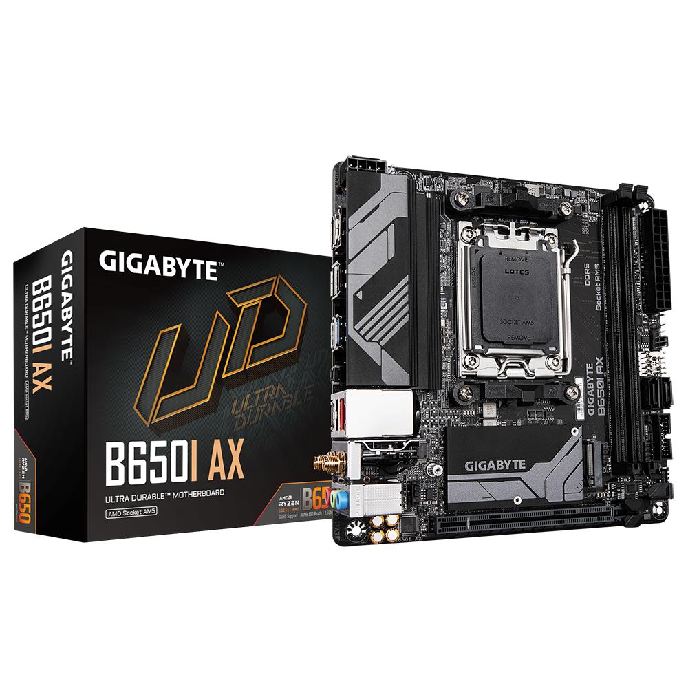 Mainboard | GIGABYTE | AMD B650 | SAM5 | Mini-ITX | Memory DDR5 | Memory slots 2 | 1xPCI-Express 16x | 1xM.2 | 1xHDMI | 1xDisplayPort | 3xUSB 2.0 | 2xUSB 3.2 | 1xUSB-C | 1xRJ45 | 3xAudio port | B650IAX