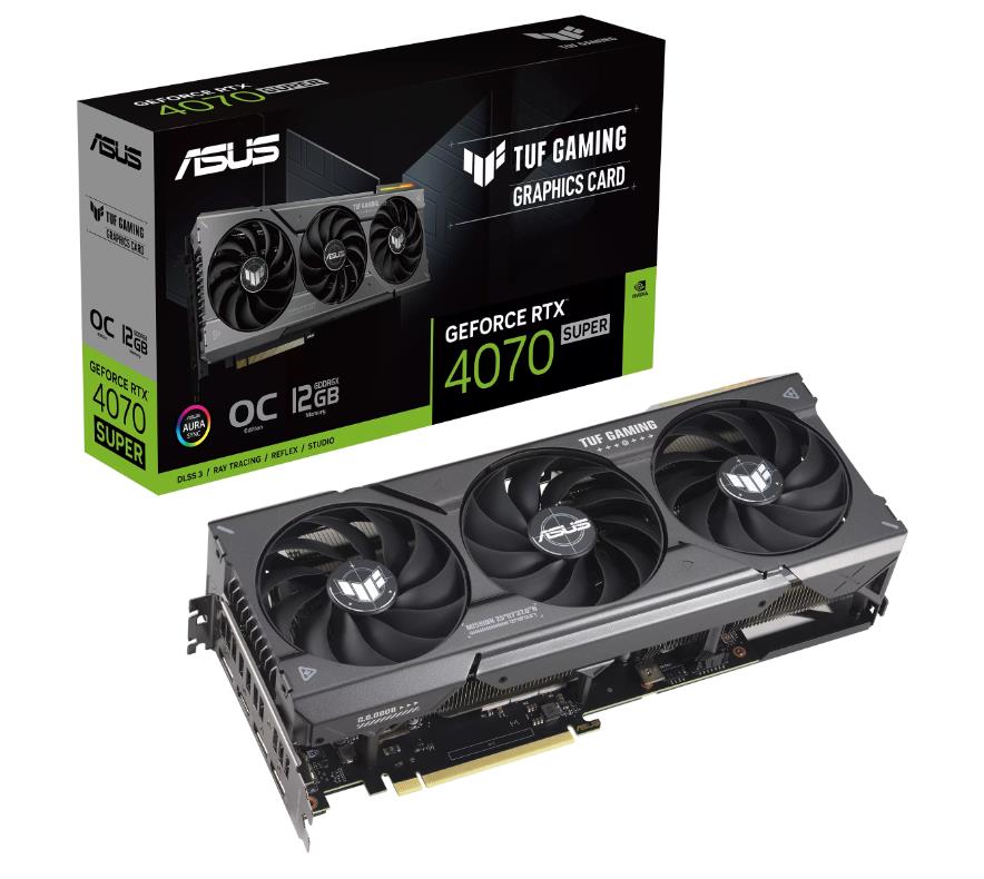 Graphics Card | ASUS | NVIDIA GeForce RTX 4070 SUPER | 12 GB | GDDR6X | 192 bit | PCIE 4.0 16x | Triple slot Fansink | 1xHDMI | 3xDisplayPort | TUF-RTX4070S-O12G-GAMING