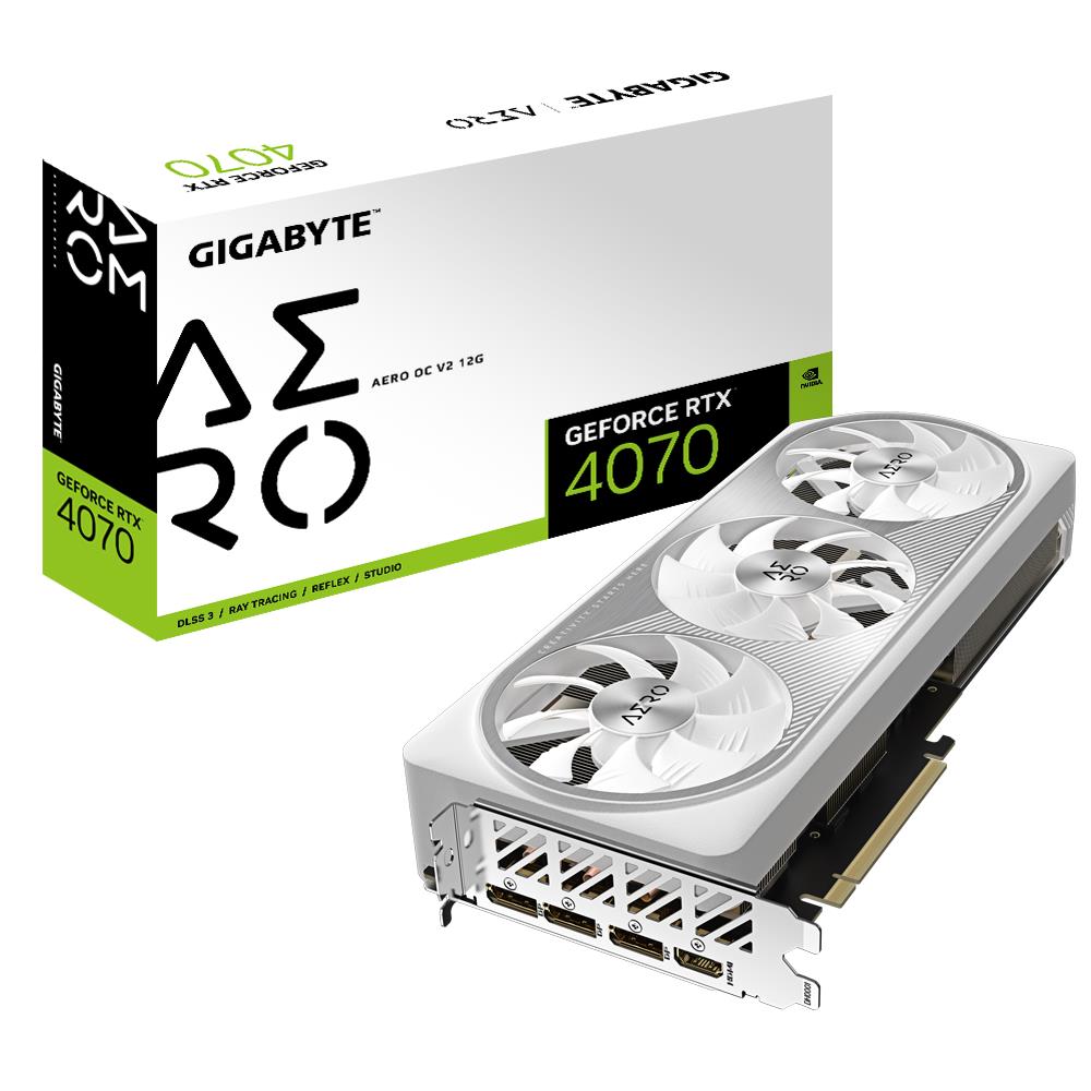 Graphics Card | GIGABYTE | NVIDIA GeForce RTX 4070 | 12 GB | GDDR6X | 192 bit | PCIE 4.0 16x | GPU 2565 MHz | 1xHDMI | 3xDisplayPort | GV-N4070AERO_OCV2-12GD