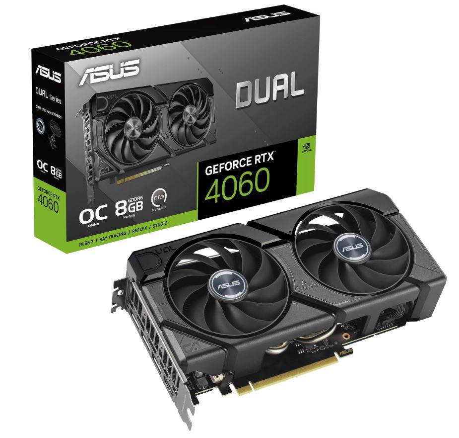 Graphics Card | ASUS | NVIDIA GeForce RTX 4060 | 8 GB | GDDR6 | 128 bit | PCIE 4.0 16x | Dual Slot Fansink | 1xHDMI | 3xDisplayPort | DUAL-RTX4060-O8G-EVO