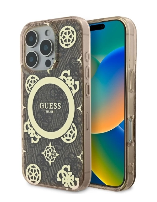 Guess IML Peony On 4G Background MagSafe Back Case for Apple iPhone 16 Pro Max