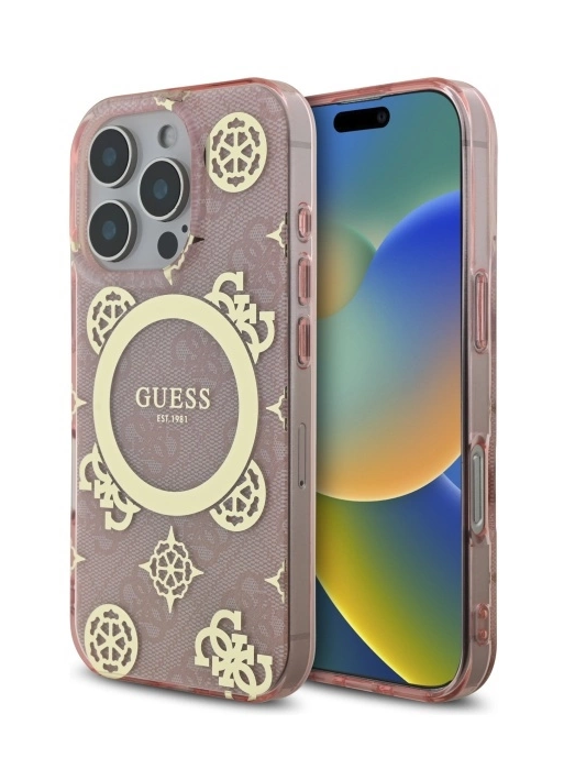 Guess IML Peony On 4G Background MagSafe Защитный Чехол для Apple iPhone 16 Pro Max