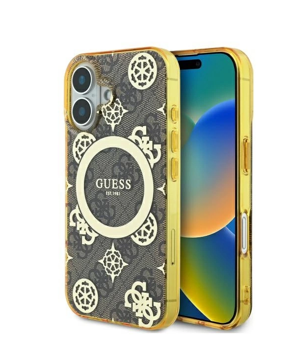 Guess IML Peony On 4G Background MagSafe Back Case for Apple iPhone 16