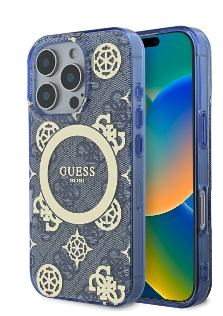 Guess IML Peony On 4G Background MagSafe Back Case for Apple iPhone 16 Pro