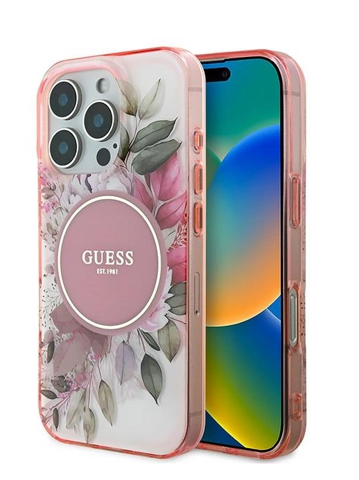 Guess IML Flower & Tonal Circle MagSafe Back Case for Apple iPhone 16 Pro