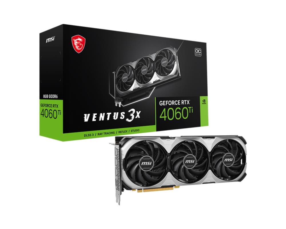 Graphics Card | MSI | NVIDIA GeForce RTX 4060 Ti | 8 GB | GDDR6 | 128 bit | PCIE 4.0 16x | Triple slot Fansink | 1xHDMI | 3xDisplayPort | RTX4060TIVEN3XE8GOC