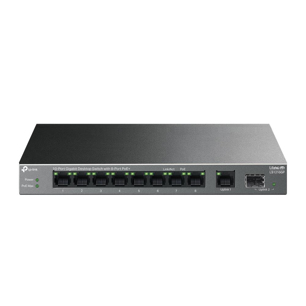 Switch | TP-LINK | LS1210GP | 9x10Base-T / 100Base-TX / 1000Base-T | 1xSFP | PoE+ ports 8 | LS1210GP