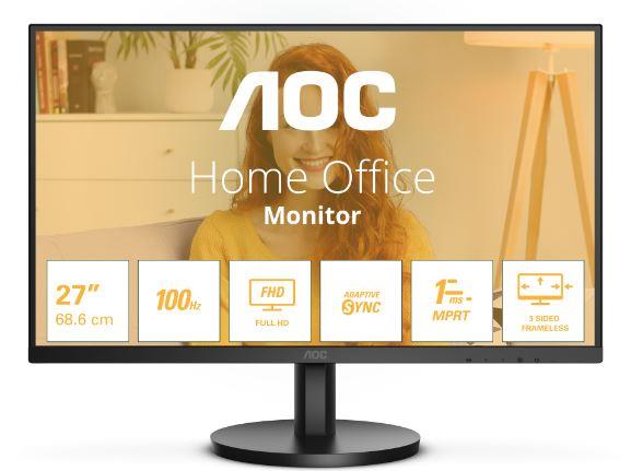 LCD Monitor | AOC | 27" | Panel VA | 1920x1080 | 16:9 | 100 Hz | Matte | 1 ms | Speakers | Tilt | Colour Black | 27B3HMA2