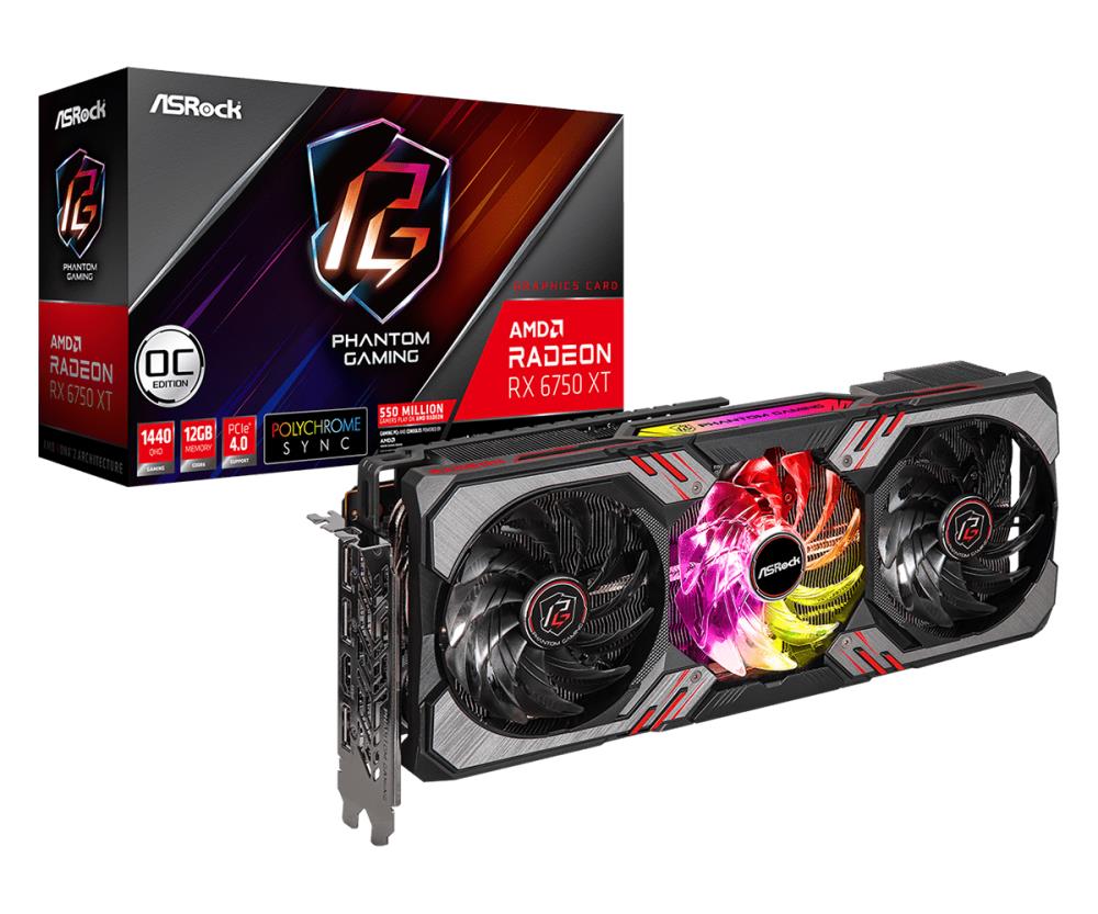 Graphics Card | ASROCK | AMD Radeon RX 6750 XT | 12 GB | GDDR6 | 192 bit | PCIE 4.0 16x | Two and Half Slot Fansink | 1xHDMI | 3xDisplayPort | RX6750XTPGD12GO